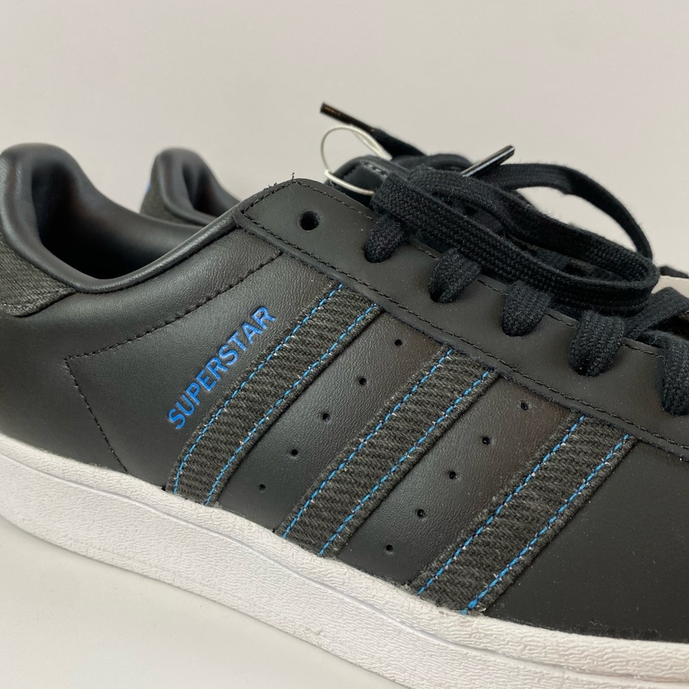 Adidas Superstar Shoes Mens 8 Denim Pack Black Leather Sneaker Classic NEW - Picture 3 of 7